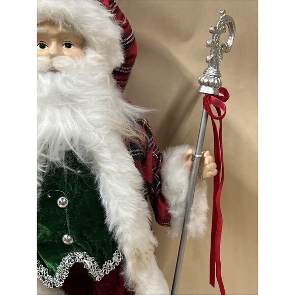 Merry Brite Santa Claus Tartan Plaid Coat Gift Bag Silver Staff 18" Read - Picture 5 of 12